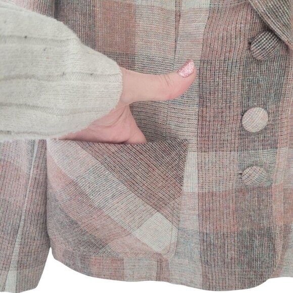 Vintage Adolph Schuman for Lilli Ann Plaid Blazer Womens Size S Suede Collar - Picture 10 of 13